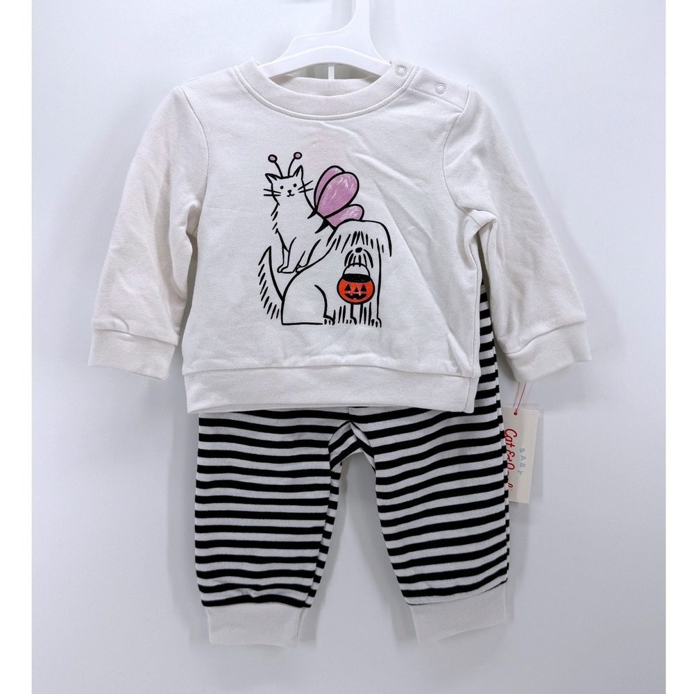 Cat & Jack Baby Halloween Sweatshirt Pants 18M Outfit Set Cat Dog Pumpkin